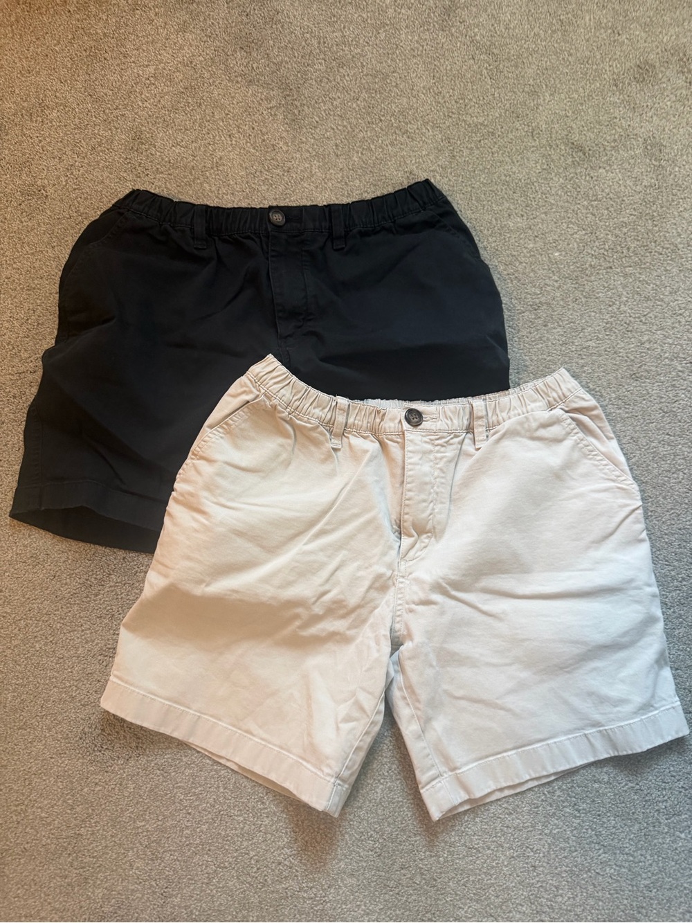 Chubbies brand. Men's Casual Elastic-Waist Shorts in Black and Light Khaki